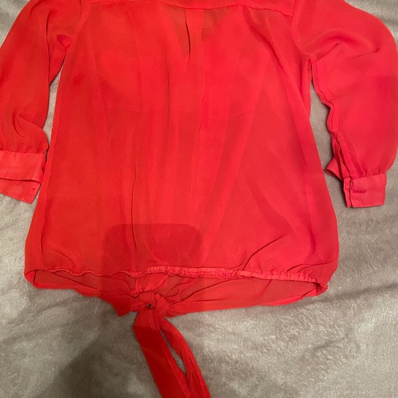 Sheer red 3/4 length sleeved blouse, size S, $15 - Picture 6 of 6